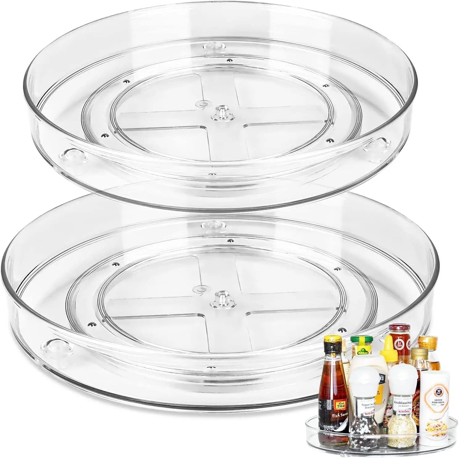 Lazy Susan Turntable Organiser,Turntable Fridge Organiser 23 Cm 27 Cm Spice Rack Rotatable for Kitchen Cabinet Refrigerator