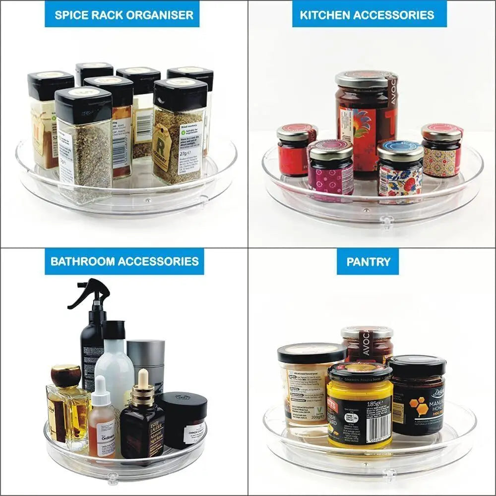Lazy Susan Turntable Organiser,Turntable Fridge Organiser 23 Cm 27 Cm Spice Rack Rotatable for Kitchen Cabinet Refrigerator