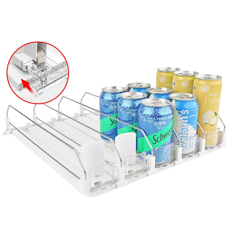 Drink Organizer Dispenser Beverage Pusher Holder Shelves Adjustable Width Soda Self-Pushing Can Organizer for Refrigerator